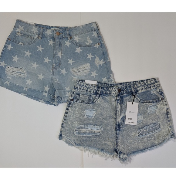 Lot of 2 Forever 21 Women's Distressed Denim Jean Shorts size 29 - Picture 1 of 6